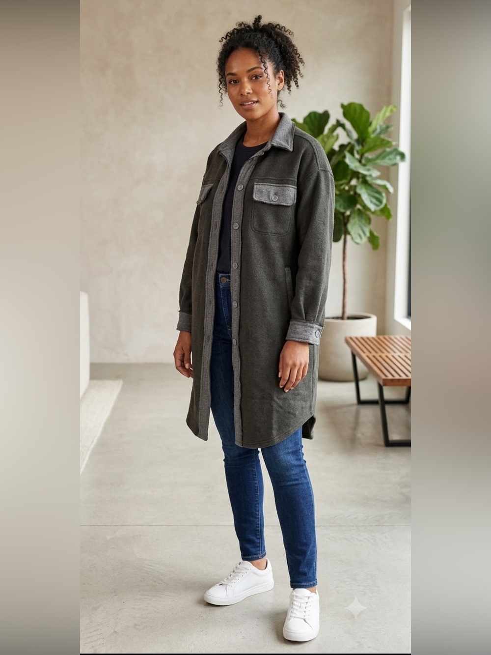 Oli & Hali Oversized Shacket Coat Dark Gray Pockets Size Large Boho nwot